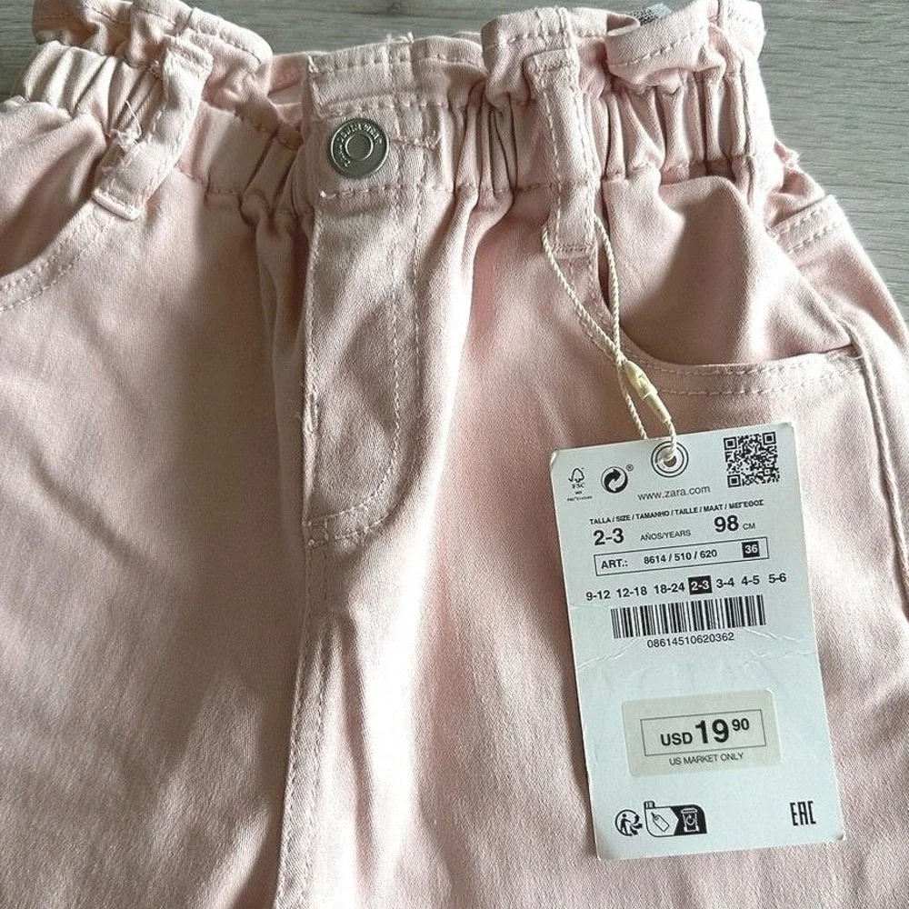Zara Kids Paperbag Waist Pants Pink 2-3Y‎ New With Tags